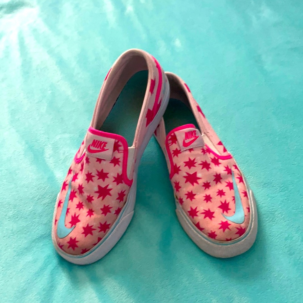 Nike pink and blue slip on shoes